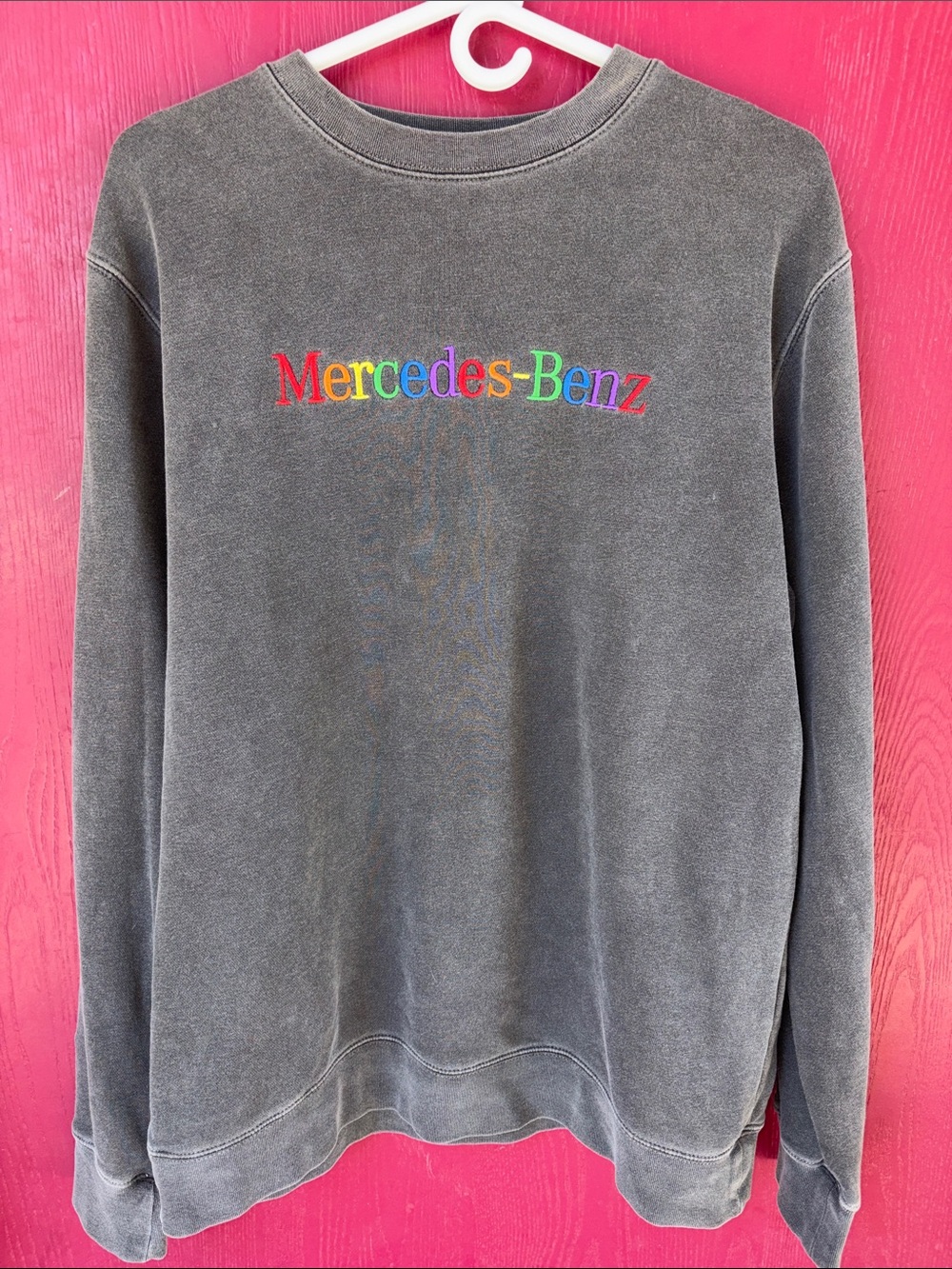 MERCEDES BENZ rainbow embroideredMen's Charcoal Crewneck Sweatshirt  Round Two m
